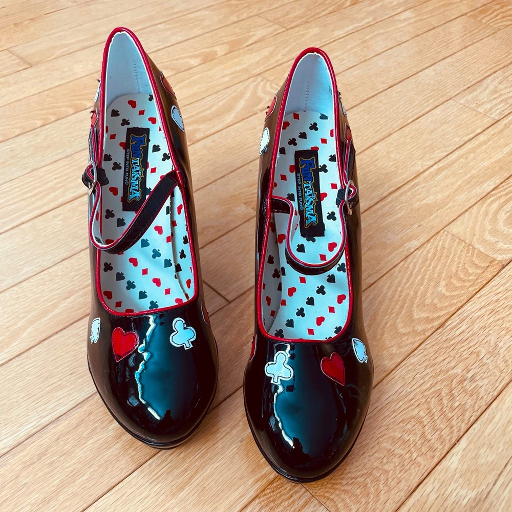 Brand New Funtasma heels faux leather with suit patterns- size 10.